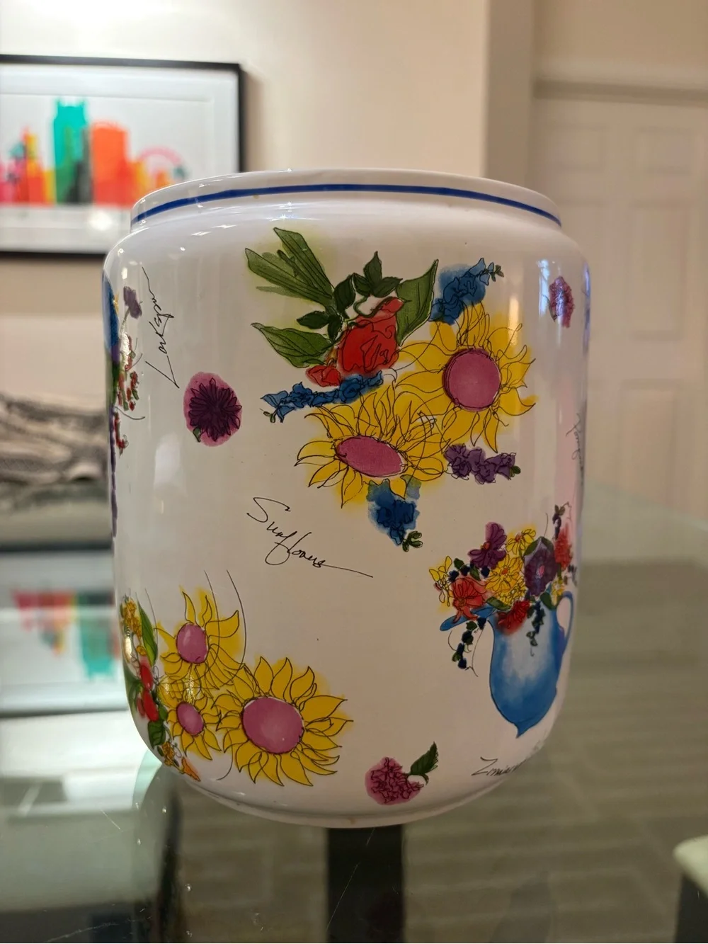 Williams Sonoma Botanical Floral 9 inch Canister Made in Portugal